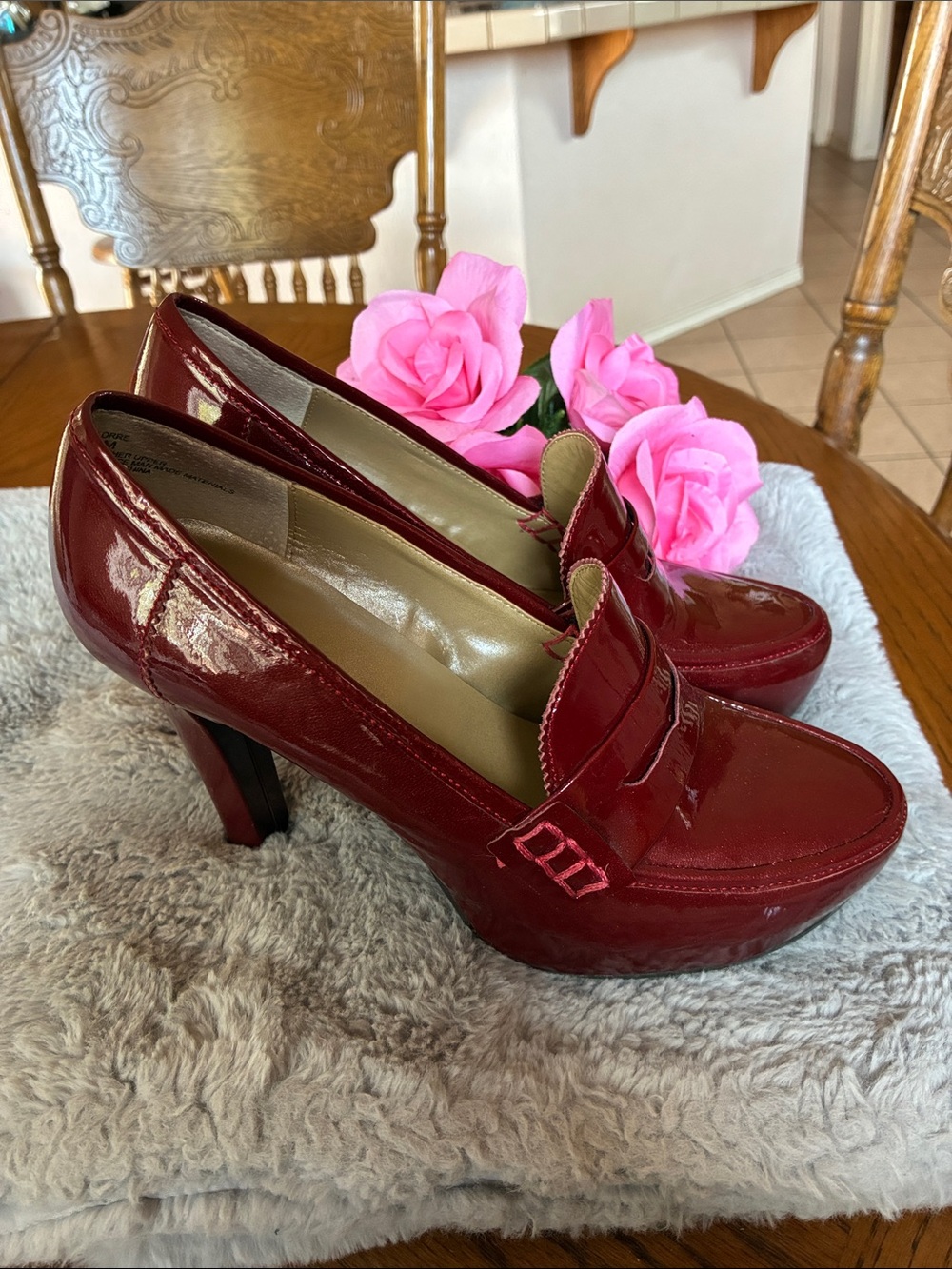 me too Burgundy Patent Platform Heels
